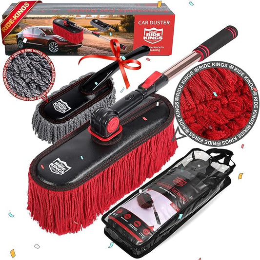 Car Duster Exterior Scratch Free,Car Dust Brush with Extendable Telescoping Handle to Remove Dust Pollen,Duster for Truck,and Motorcycle,Large Car Mop Duster Head with Wax Cotton Hair