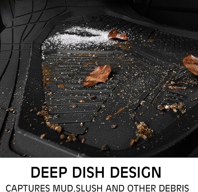 CAR PASS Heavy Duty Rubber Car Mats with Cargo Liner, Deep-Dish Car Floor Mats and Trunk Mat All Weather, Universal Trim-to-Fit for SUVs Trucks Sedans, Waterproof Anti-Slip, Trimmable V12 Black