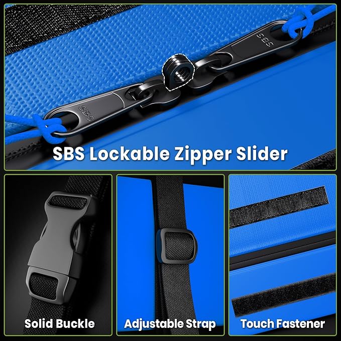 21 Cubic Feet Car Rooftop Cargo Bag Carrier, Soft Roof Top Luggage Bag for All Vechicles with/Without Racks - with Waterproof Zip, Luggage Lock, Anti-Slip Mat, Storage Bag, Door Hooks, Blue