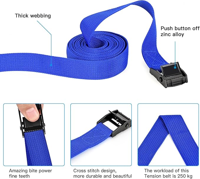 Tie Down Straps 4 Pcs Cam Buckle Strap 13.1' x 1" Adjustable Lashing Cinch Ratchet Tie-Down Straps for Cargo, Trucks, Luggage, Trailer, Motorcycle (Blue)