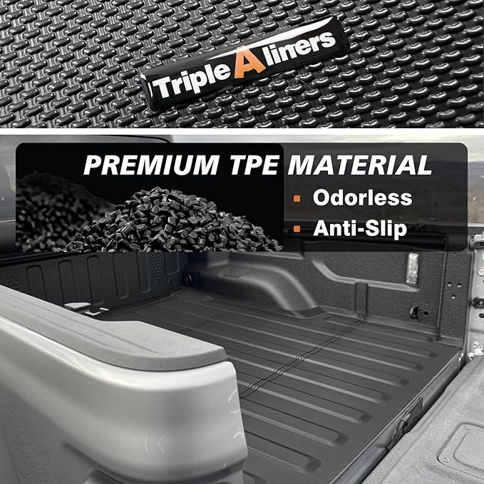 TripleAliners Truck Bed Mat Compatible with Jeep Gladiator JT 2025 2024 2020-2023 Accessories 5FT Vehicle Perfectly Flush All Weather Protection TPE Heavy Duty Pickup Car Bed Cargo Mat