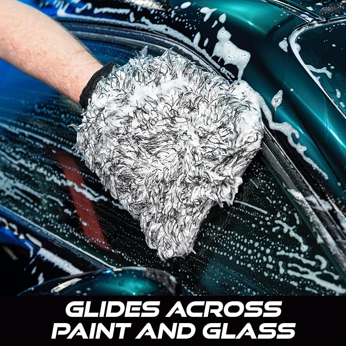 VIKING Car Wash Mitt, Premium Microfiber for Car Cleaning, Black and White, 10 inch x 8 inch, 2 Pack