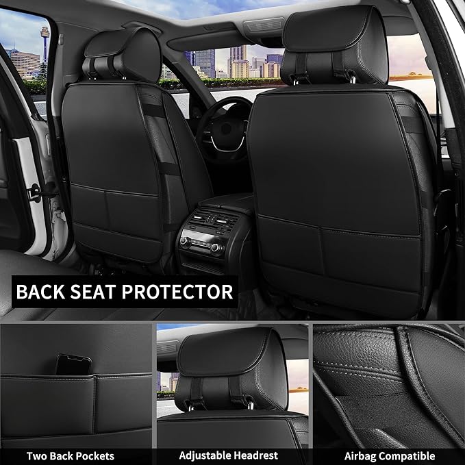 Car Seat Covers 2 PCS Front Seats, Waterproof Napa Leather Automotive Seat Protector for Cars SUV Truck Sedan, Universal Anti-Slip Car Seat Cushion Interior Accessories, Black