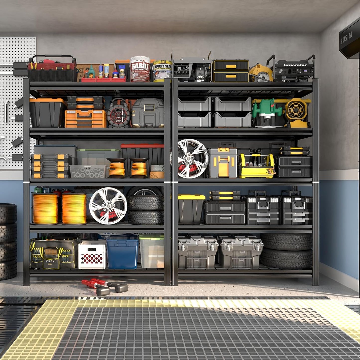 72''H Garage Shelving 3000LBS Capacity Heavy Duty Garage Storage Shelves, Adjustable 5 Tier Metal Industrial Wire Shelf for Kitchen, Utility Room, Warehouse and Basement, Black (36''Wx16''Dx72''H)