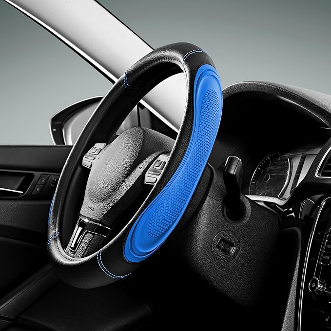 Road Comforts Car Steering Wheel Cover - Microfiber Leather Steering Wheel Wrap Sports 14.5-15 Inch Steering Wheel Cover Non-Slip for Men Women Blue Color