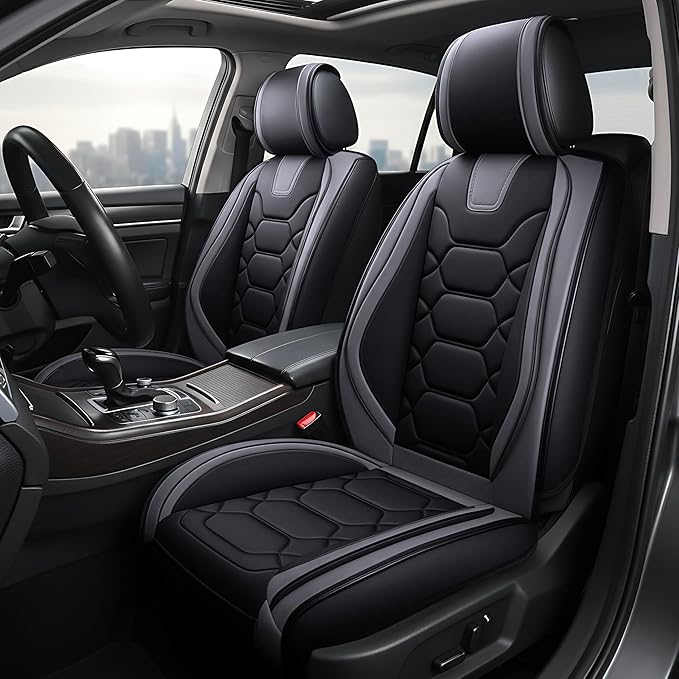 OASIS AUTO Car Seat Covers Full Set, Waterproof Faux Leather Seat Covers for Cars Universal Fit for SUV, Truck, Sedan, Black Premium Car Seat Protector with Front & Back Cushions