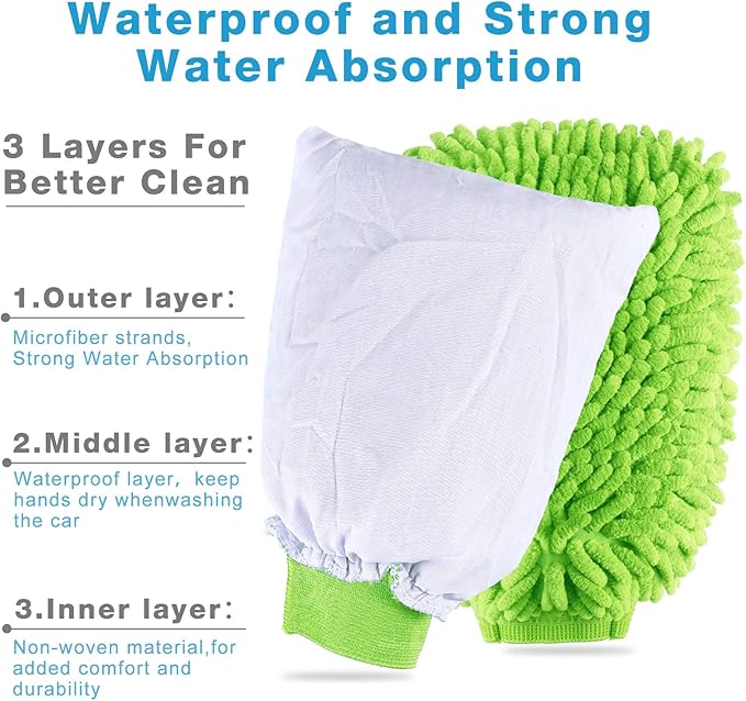 Riakrum 12 Pcs Car Wash Mitts - Chenille Microfiber Mitts Scratch Free Ultra Absorbent Wash Sponge Cloths for Cars, Trucks and Boats - Regular Size, 7.5'' x 10.2''