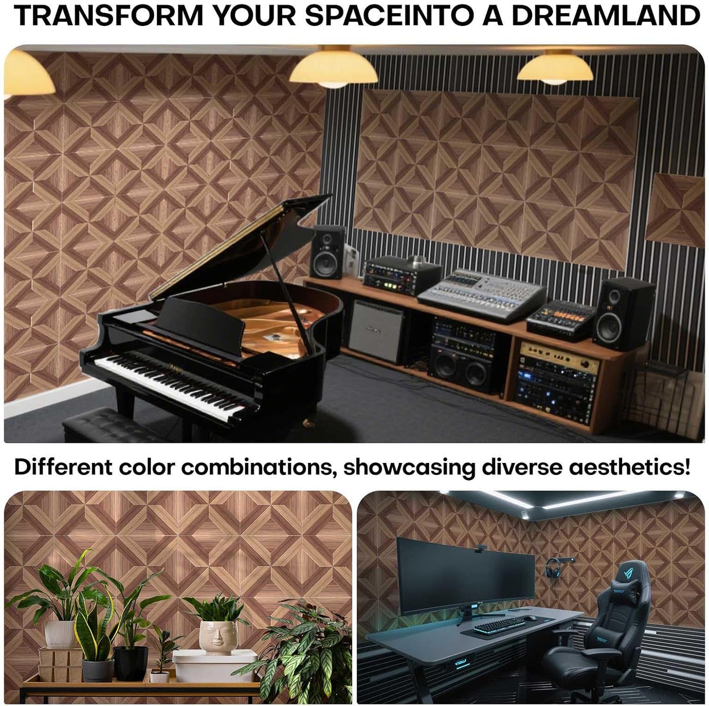 10 Pack Large Soundproof Wall Panels, 15.7 x 15.7 x 0.4 in Sound Proof Panels for Walls,0.9lb/ft³, High Density.Wood Grain Printing Sound Panels, 3D AcousticPanels,Artistic Noise