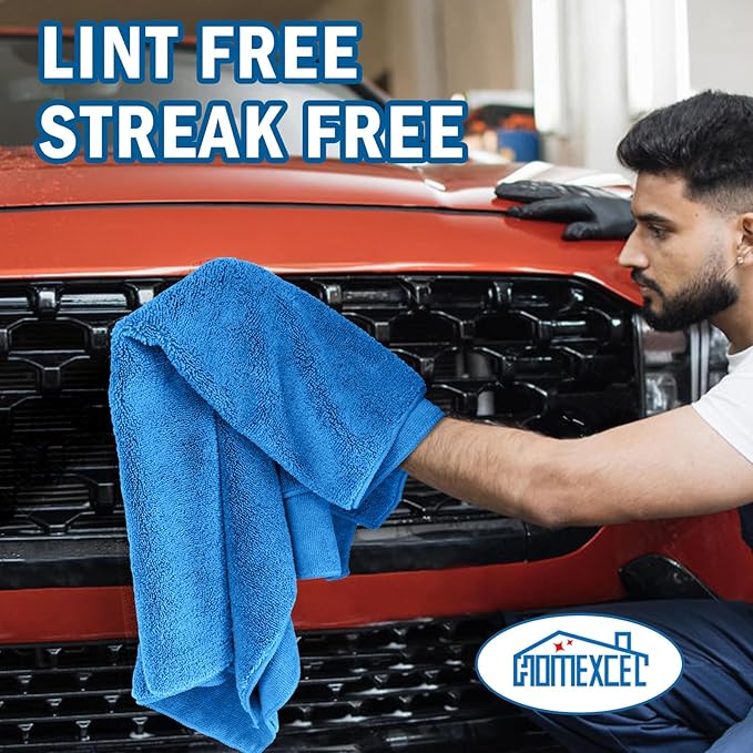 HOMEXCEL Professional Large Microfiber Car Drying Towels 2 Pack, Lint Free, Scratch Free, Highly Absorbent Drying Towel for Cars, SUVs, RVs, Trucks, and Boats,31" x 24",Blue
