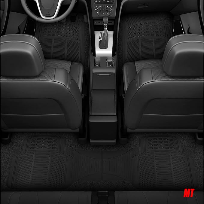 BDK Proliner All Weather Rubber Auto Floor Mats and Trunk Cargo Liner - Front & Rear Heavy Duty Set Fit for Car SUV Van and Truck, Black, 4 Pieces (Trim to Fit)