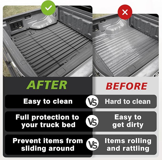 TripleAliners Truck Bed Mat Compatible with 2024 2025 Ford Ranger Accessories 5FT Vehicle Perfectly Flush All Weather Protection TPE Heavy Duty Pickup Car Bed Cargo Mat Bed Liner