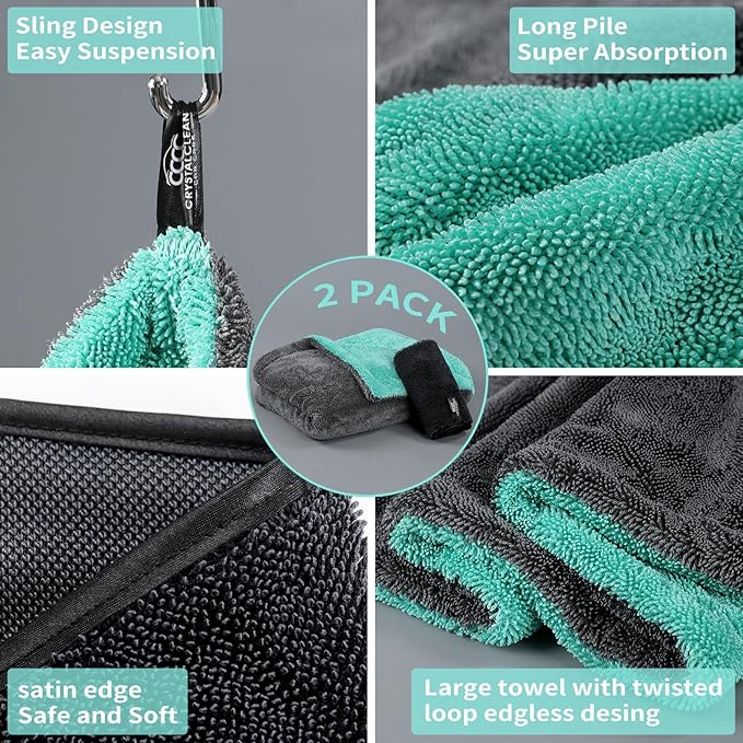 Quick & Effortless XL (36x24) Car Drying Towel with Double Twisted Loop - 1300GSM Super Absorbent Microfiber Towel Perfect for Large Vehicles, The Ultimate One-Pass Shine Zero Streaks, Zero Spots