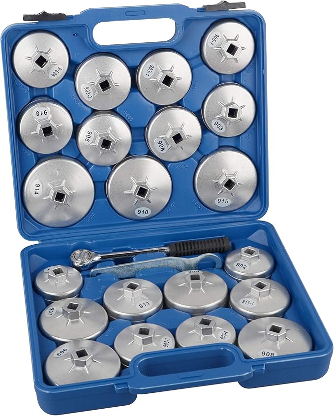 DAYUAN 23pcs Aluminum Alloy Cup Type Oil Filter Cap Wrench Socket Removal Tool Set 1/2" dr. with a Storage Case