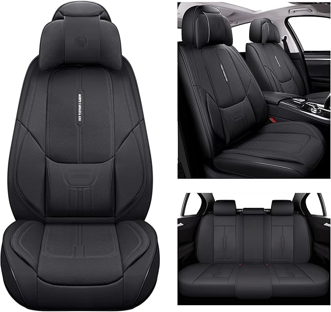 NS YOLO Universal Fit Full Coverage Leather Car Seat Covers for Cars,SUVs and Pick-up Trucks, Car Seat Protector,Automotive Seat Covers Full Set,Car Seat Cushion,Black Seat Cover for 5 Seats