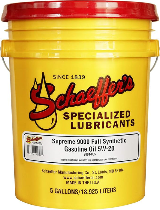 Schaeffer Manufacturing Co. 9004-005 Supreme 9000 Full Synthetic Gasoline Engine Oil 5W-20, 5-Gal Pail