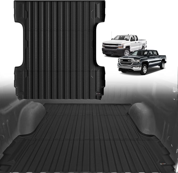 TripleAliners Truck Bed Mat Compatible with 2007-2018 Chevy Silverado/GMC Sierra 1500 Accessories 5.8FT Vehicle Bed Perfectly Flush All Weather Protection TPE HeavyDuty Pickup Car Cargo Mat