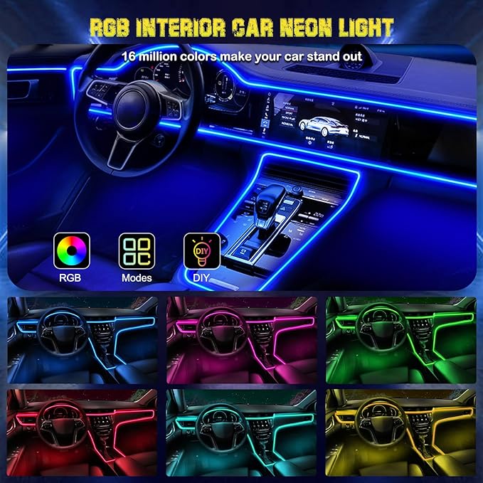 Interior Car LED Strip Lights, RGB USB Car Ambient Lighting with Fiber Optic, EL Wire Car Accessories (5 in 1)