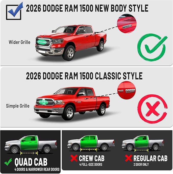 PZ 6.5" Running Boards Compatible with 2026 Dodge Ram 1500 Quad/Extended Cab New Body Style Chrome Black Aluminum Ridge Pattern Side Steps Rails Nerf Bar(for 2026 Ram 1500 New Body Style)