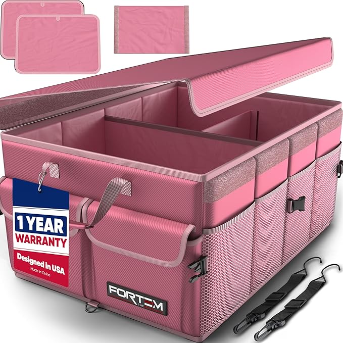 FORTEM Trunk Organizer For SUV Car Trunk Organizer, Foldable Storage, Car Accessories for Women Men, Collapsible Multi Compartment, 600D Oxford, Non Slip Bottom, Securing Straps, Soft Cover (65L)