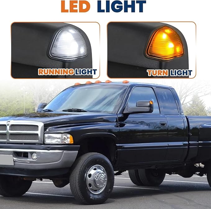 Pair Black Power Heated Towing Mirrors Compatible for 2002-2008 Dodge Ram 1500/2003-2009 Ram 2500 3500 w/White DRL, Led Turn Light