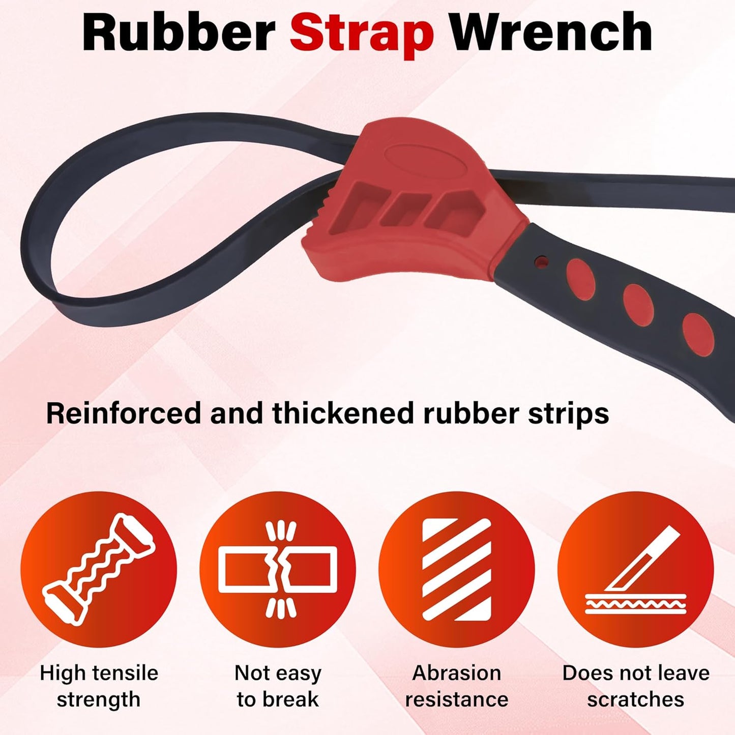 2 PCS Strap Wrench Plumbing, Rubber Strap Wrench, 24 Inch & 19.7 Inch Oil Filters Strap Wrenches, Water Filter Wrenches, Adjustable Rubber Jar Opener for Water Filters, Plumbing,Sink, Faucet (Red)