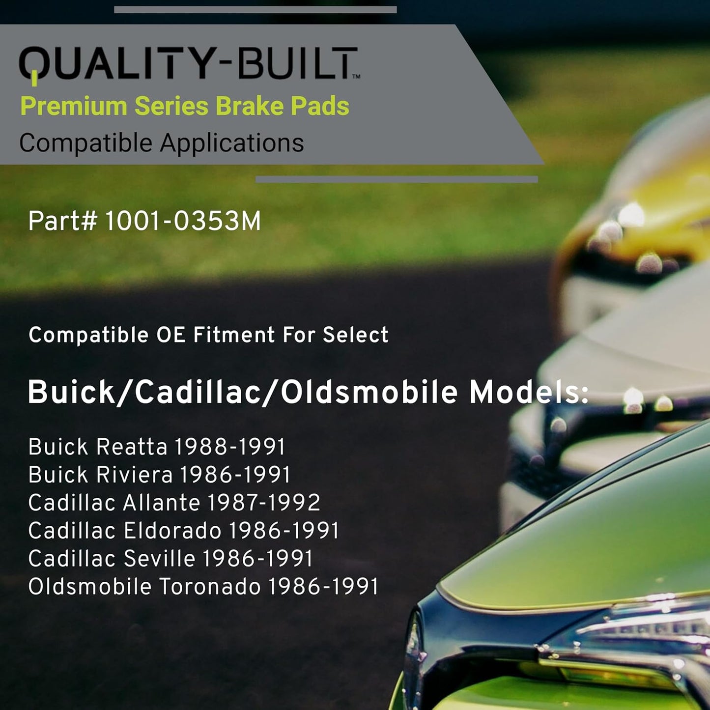 Premium Semi-Metallic Front Brake Pads (1001-0353M) Compatible with 1986-1992 Buick/Cadillac/Oldsmobile (Allante/Eldorado/Reatta/Riviera/Seville/Toronado)