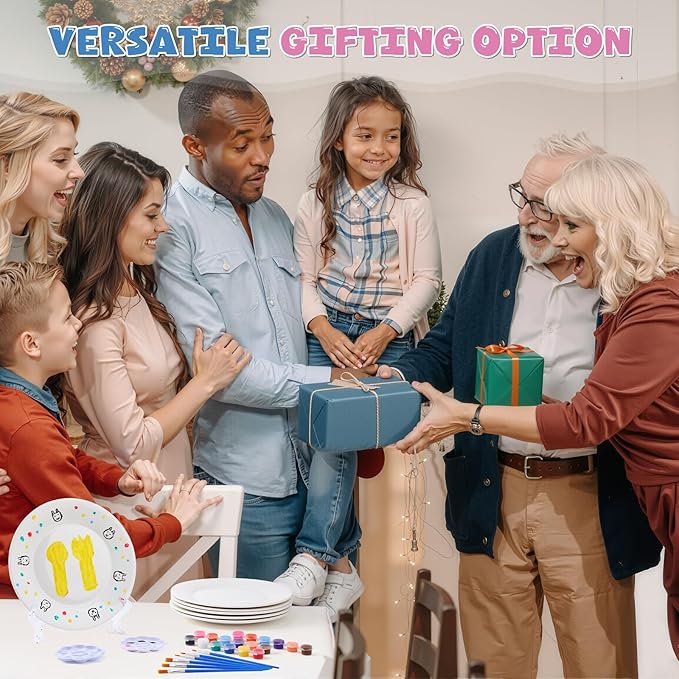 Humyoun 36 Pcs Paint Your Own Porcelain Plates Ceramic Painting Kit Includes 6 Porcelain Plates 6 Paints 12 Paint Brushes 6 Stands and 6 Color Palette DIY Unpainted Ceramic Art Crafts Kit for Adults