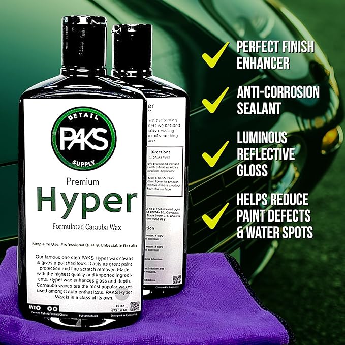 Paks Hyper Carnauba Car Wax, Professional Grade Liquid Car Wax, UV Car Detailing and Paint Protection Liquid Carnauba Wax, 16 Oz Premium Finnish Liquid Wax for Cars Fine Scratch Remover for Vehicles