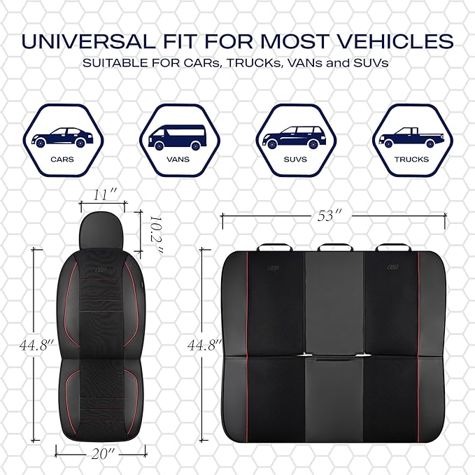 Skechers Air-Cooled Memory Foam Seat Covers,Mesh Thick Car Seat Covers,Piping Leather Car Seat Cover Full Set,Airbag Compatible,Automotive Comfort Universal Fit Most Cars,Vans,Trucks,SUV,Red
