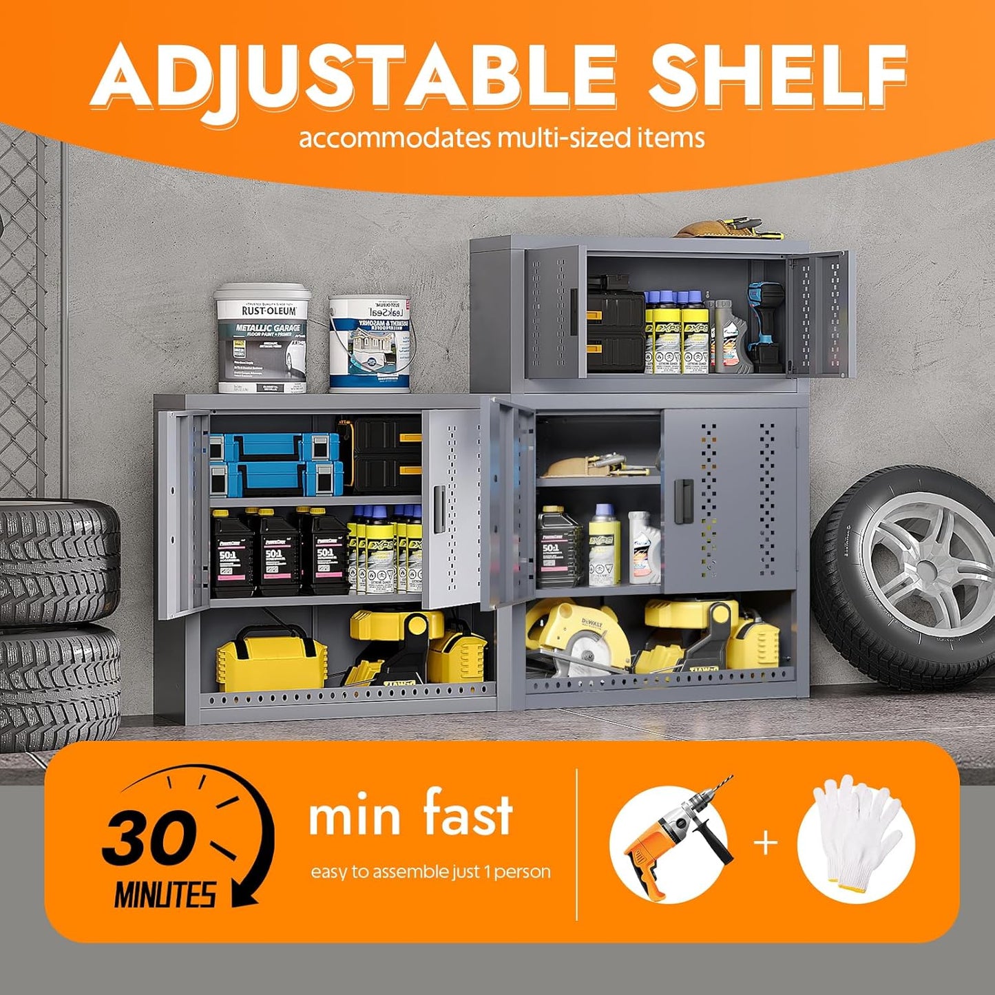 Metal Wall Storage Cabinet with Adjustable Shelf Steel Wall Mounted Garage Storage Cabinet with Doors for Basement Utility Room Warehouse Kitchen