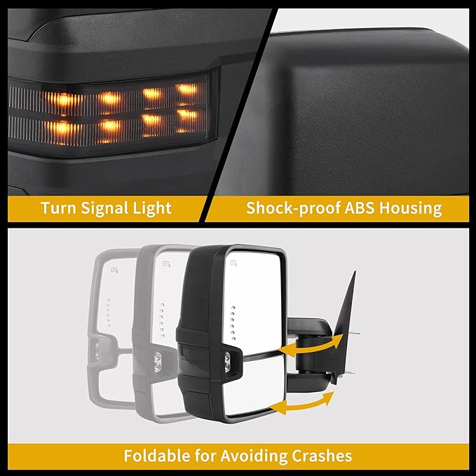 DWVO Towing Mirrors Compatible with 03-06 Silverado Avalanche Tahoe Suburban GMC Yukon Sierra Cadillac Escalade, LED Signal Lamp Power Heated Clearance Light Black Pair Mirrors