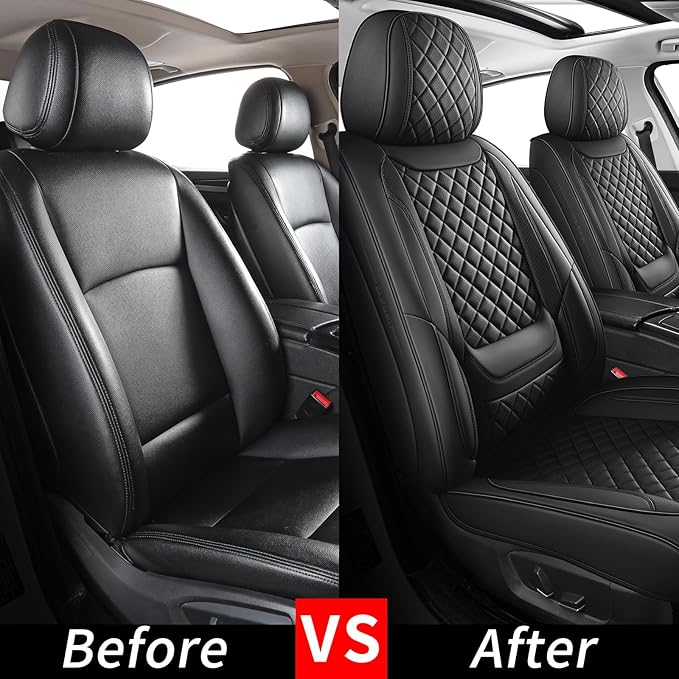 Leather Front Seat Covers for Cars Breathable Seat Covers Waterproof Seat Protectors Universal Fit for Most Automotive Cars SUV Trucks Van (Black, Front Pair)
