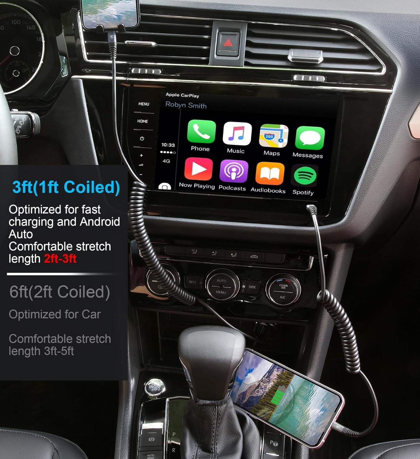 USB C to Lightning Cable [3FT+6FT], 2Pack Coiled iPhone Charger Cable Fast Charging for Car [Apple MFi Certified] Short USBC iPhone Cord Compatible with iPhone14/13/12/11 Pro Max/8/Plus/iPad/CarPlay