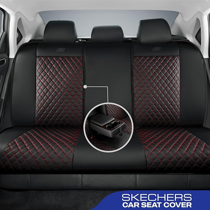 Skechers Car Seat Covers,Piping Luxury Faux Seat Covers,Waterproof Anti Slip Car Seat Protector Full Set,Car Accessories Airbag Universal Fit for Most Cars,Vans,Trucks,SUV,Red
