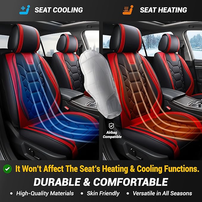 OASIS AUTO Car Seat Covers Full Set, Waterproof Faux Leather Seat Covers for Cars Universal Fit for SUV, Truck, Sedan, Black Premium Car Seat Protector with Front & Back Cushions
