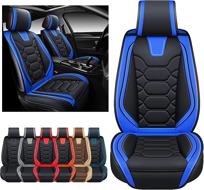 OASIS AUTO Car Seat Covers Front Seats, Waterproof Faux Leather Seat Covers for Cars Universal Fit for SUV, Truck, Sedan, Black Premium Car Seat Protector with Cushions