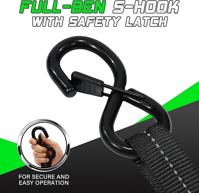 Motorcycle Tie Down Strap (4PK) - 2,100lb Break Strength Premium 15ft Ratchet Tie Down Straps Set, Soft Loop Ratchet Straps for Moving Appliances, Lawn Equipment, Cargo Straps for Trucks (Black)