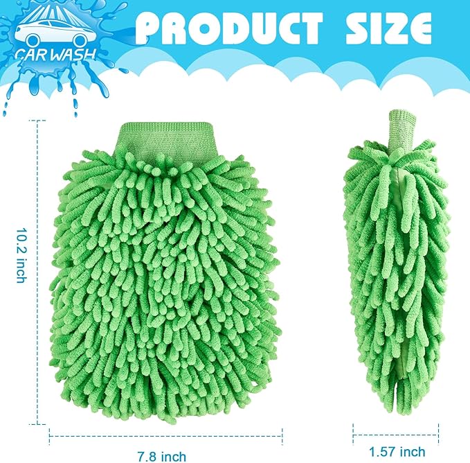 Toulite 16 Pcs Car Wash Mitt Chenille Microfiber Wash Mitt Double Sided Glove Cleaning Drying Mitts(7.48 x 10.24 Inch,Bright Colors)