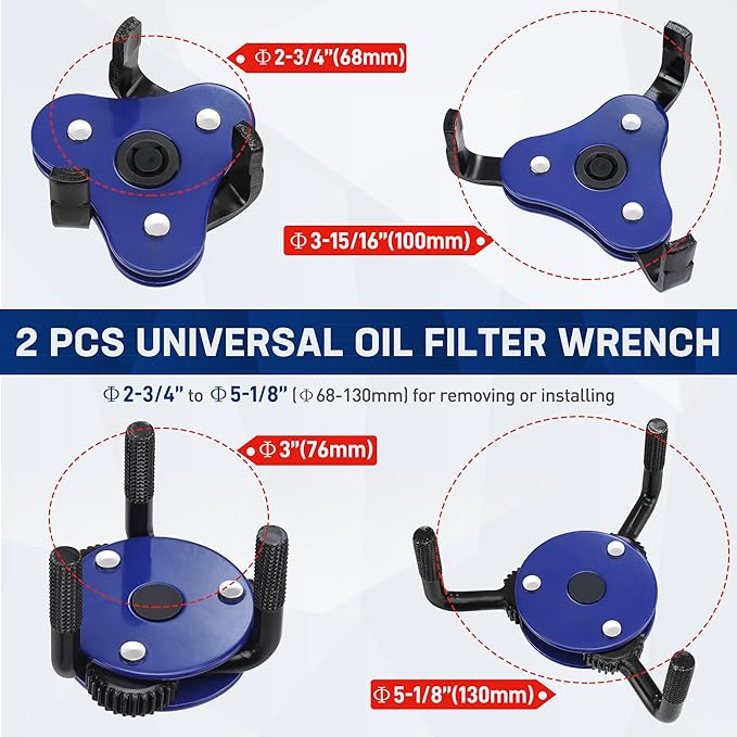 WORKPRO Universal Oil Filter Wrench & Removal Tool, Adjustable Oil Filter Change Set, Ideal for Engine, Conduit, & Fittings