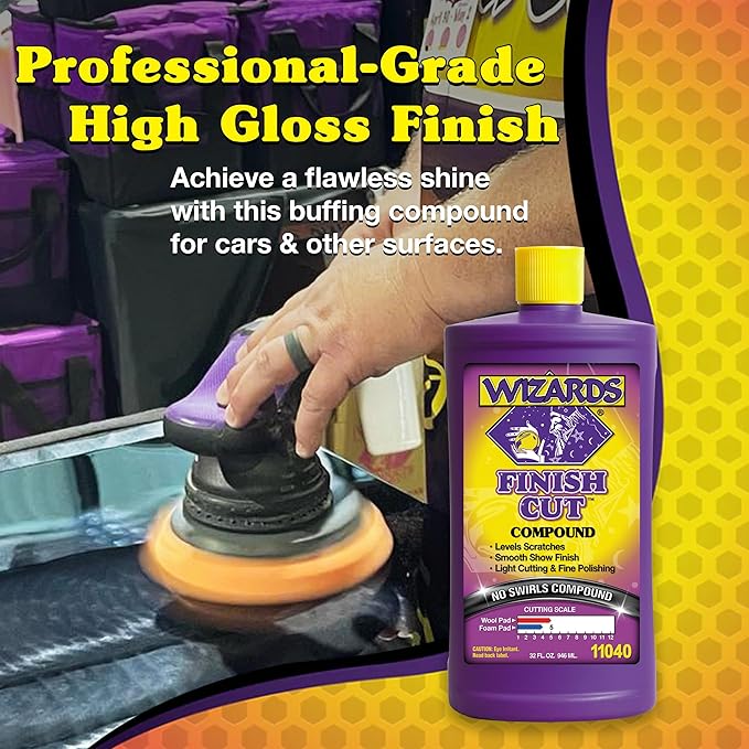 Wizards Finish Cut Compound - Levels Scratches and Brightens Dull Finishes - Easy Clean-Up for Automotive and Auto Paint Correction - Non-Greasy Water-Based Polish for a Smooth Show Finish - 32 oz
