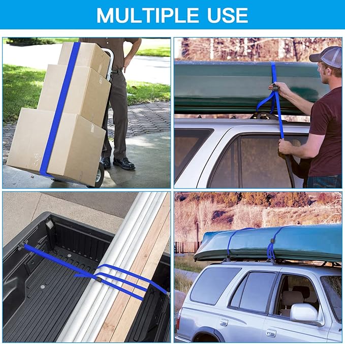 Tie Down Straps 4 Pcs Cam Buckle Strap 19.7' x 1" Adjustable Lashing Cinch Ratchet Tie-Down Straps for Cargo, Trucks, Luggage, Trailer, Motorcycle (Blue)