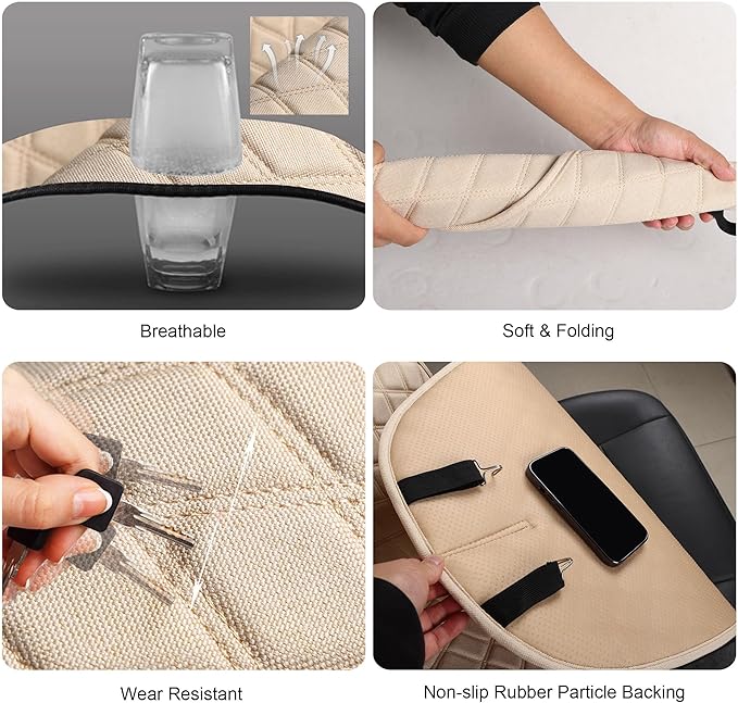 ENOGE Car Seat Cover, Front Car Seat Covers, Driver Seat Protector with Soft & Breathable Cloth Fabric for All Seasons Universal Fits Most Automotive, Van, SUV, Truck (Beige, 1 Front)