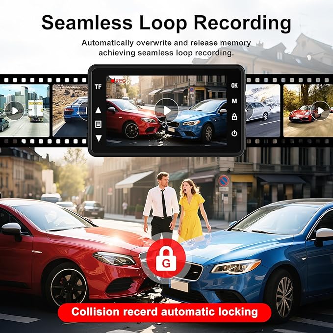 Dash Cam Front and Rear, 4K Ultra HD Dash Camera for Cars, 64GB Card Included, Built-in 5G WiFi Mobile APP Control, 3" IPS Screen,Super Clear Night Vision, 170°Wide Angle,G-Sensor, 24H Parking Monitor