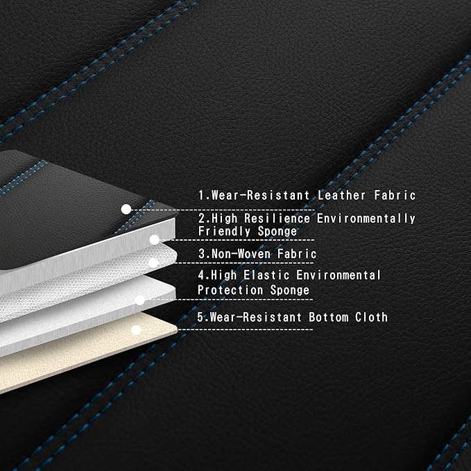 Car Seat Covers 5 Seats Full Set, Waterproof Napa Leather Automotive Seat Protector for Cars SUV Truck Sedan, Universal Anti-Slip Car Seat Cushion Interior Accessories, Black and Blue