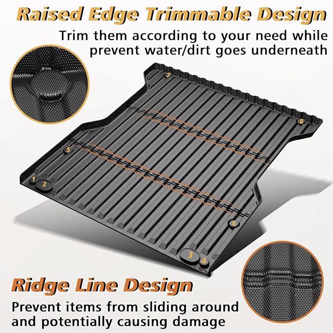 TripleAliners Truck Bed Mat Compatible with 2024 2025 2026 Toyota Tacoma Accessories 5FT Vehicle Perfectly Flush All Weather Protection TPE Heavy Duty Pickup Car Bed Cargo Mat