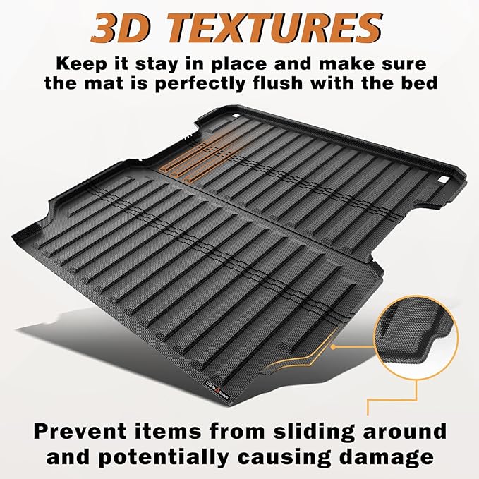 TripleAliners Truck Bed Mat Compatible with 2017-2024 2025 2026 Honda Ridgeline Accessories 5.3FT Vehicle Perfectly Flush All Weather Protection TPE Heavy Duty Pickup Car Bed Cargo Mat