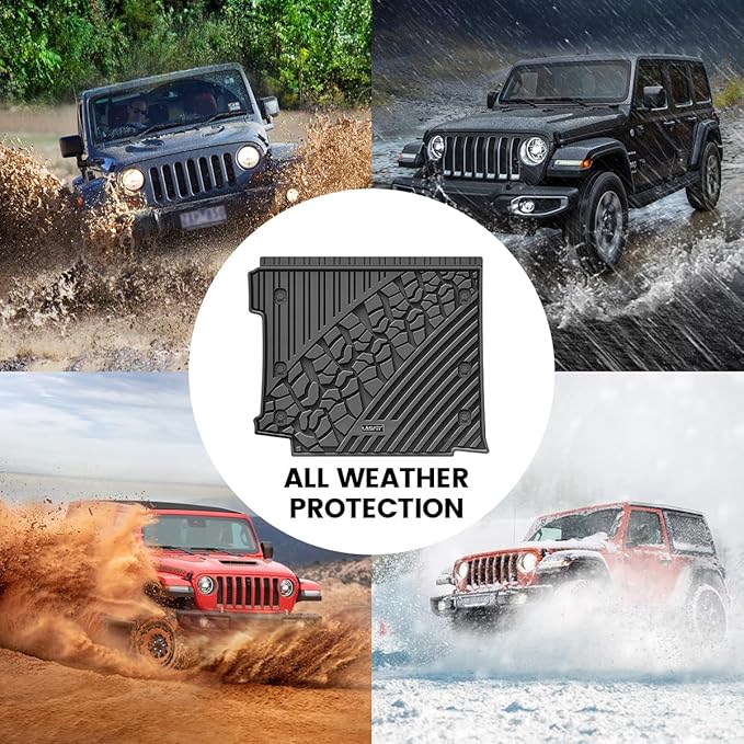 LASFIT Trunk Mat for Jeep Wrangler JL 2018-2024 2025 4 Door Cargo with SUBWOOFER, All Weather TPE Custom Fit Cargo Mat Fit for Flat Load Floor Gas Type, Black (Not for JK/Not PHEV/Not 2-Door)