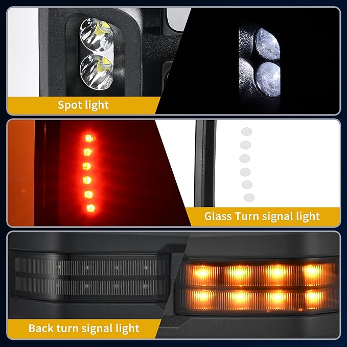 DWVO Towing Mirrors Compatible with 2001-2002 GMC Yukon XL, 1999-2002 Sierra Silverado 1500 2500, Heated Adjusted Power Glass Turn Signal Light Backup Lamp Telescoping Smoke