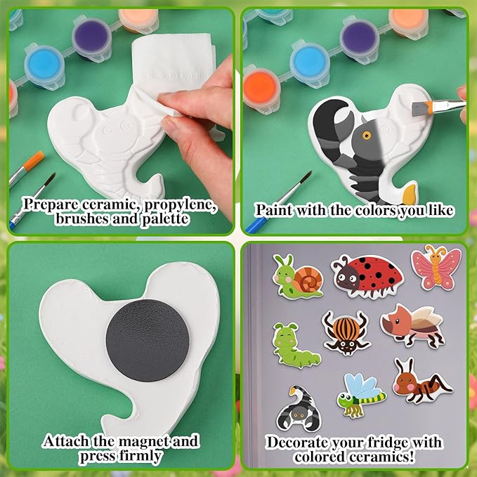 Simgoing 24 Sets Bugs Party Ceramic Painting Kit for DIY Ready to Paint Insect Ceramics Painting Crafts Set for Spring School Party Supplies Birthday