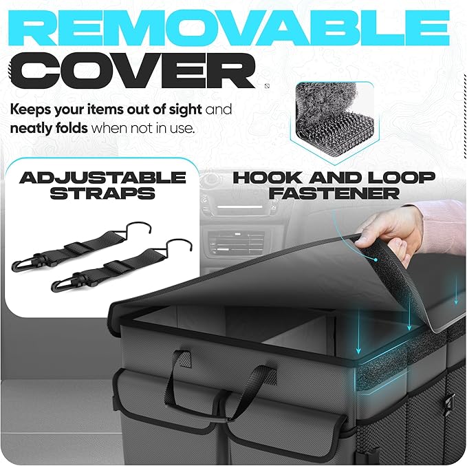 FORTEM Trunk Organizer For SUV Car Trunk Organizer, Foldable Storage, Car Accessories for Women Men, Collapsible Multi Compartment, 600D Oxford, Non Slip Bottom, Securing Straps, Soft Cover (85L)